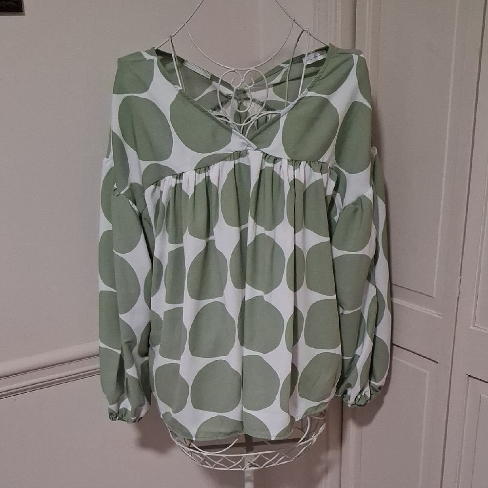 Ces Femme Sage Green Polka Dot Blouse
